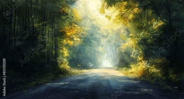 Fototapeta Sunlight Through The Trees On A Forest Road