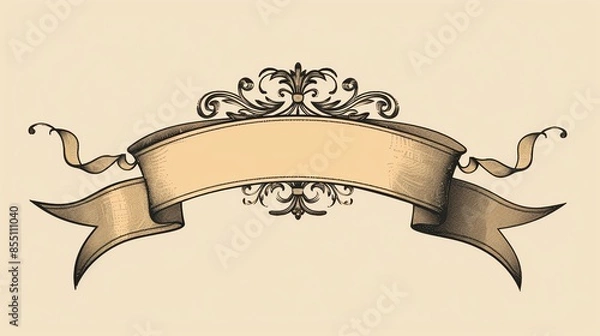 Obraz Vector illustration of a ribbon banner with ornate details and a classic look, ideal for vintagethemed artwork and posters