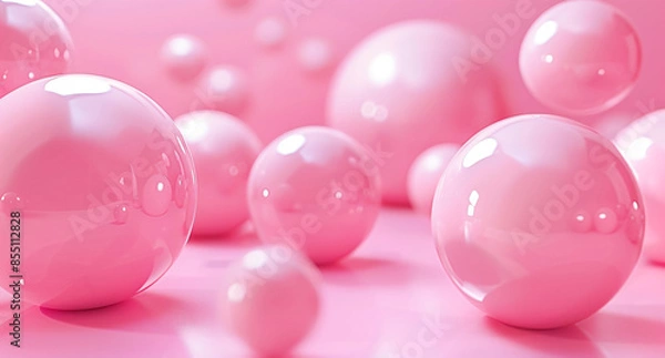 Fototapeta Abstract background with pink spheres, minimalistic 3D rendering of abstract shapes in pastel colors.