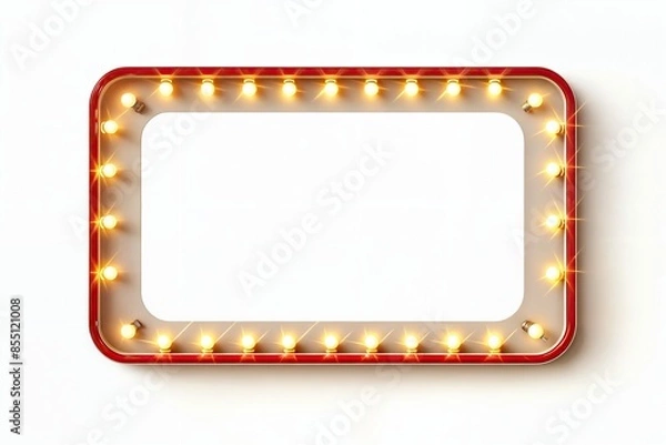 Fototapeta Retro marquee light sign frame with empty white background