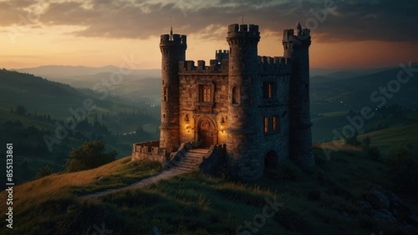 Fototapeta Medieval fortress on the hill