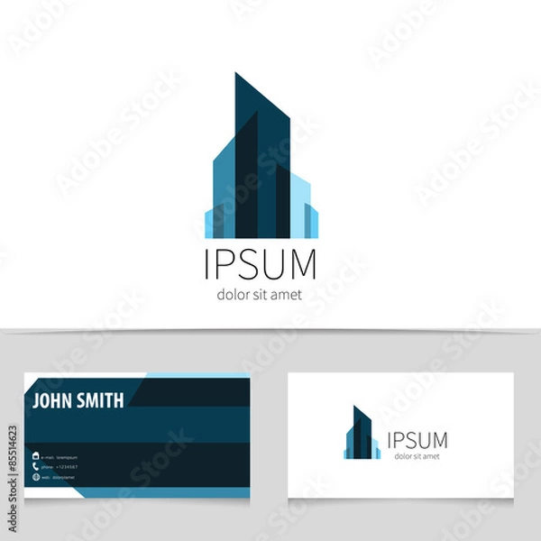 Fototapeta Creative building logo design with business card template. Trendy city concept logotype for your company. Vector illustration.
