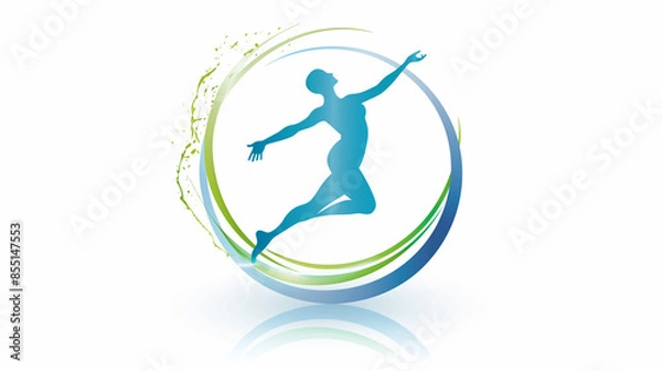 Fototapeta Health logo with a human figure in a dynamic pose surrounded by a circular frame, professional and energetic appearance, conveying vitality and wellness