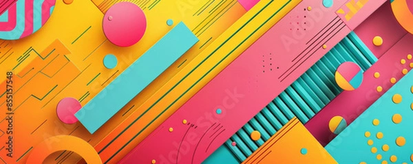 Fototapeta Bright background with a mix of vivid, geometric patterns.