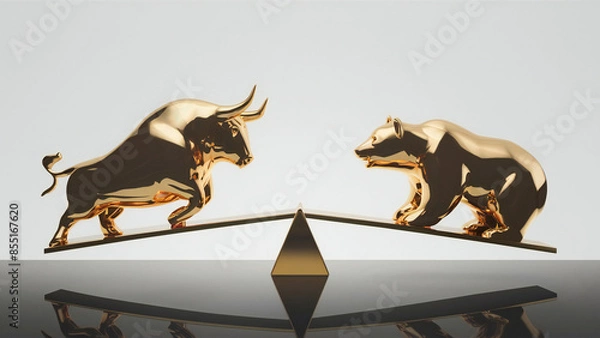Fototapeta Bull and Bear Stock Market Financial Scale Investment Trends