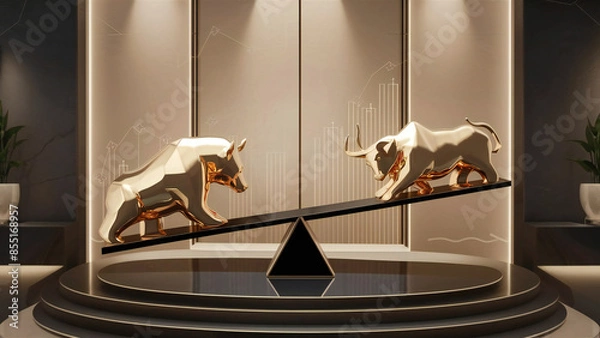 Fototapeta Bull and Bear Stock Market Financial Scale Investment Trends
