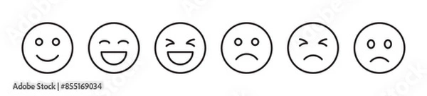 Fototapeta Emoticons mood scale icon set. Face smile icon positive, negative neutral opinion icon rate signs. Angry, sad, neutral emoticon. funny cartoon emoji icon vector illustration in transparent background.