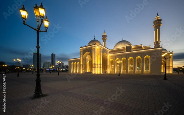 Obraz Beautiful view of Al-Fateh Grand Mosque at Night, Manama, Bahrain