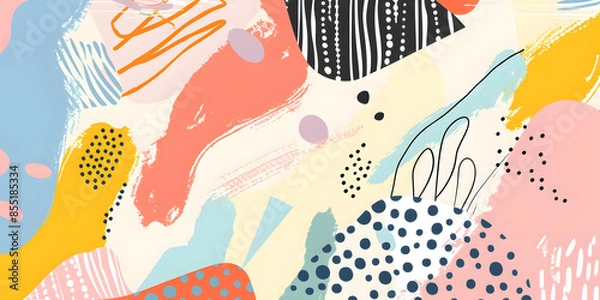 Obraz Abstract pastel-colored shapes and patterns, creating a playful and whimsical atmosphere, perfect for a children's event or creative workshop banner