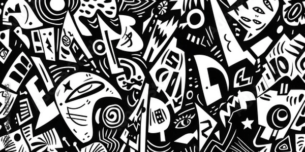 Obraz Abstract black and white doodles and sketches, creating a creative and artistic vibe, perfect for a design or personal blog background