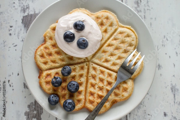Obraz Waffel mit Quark und Blaubeeren