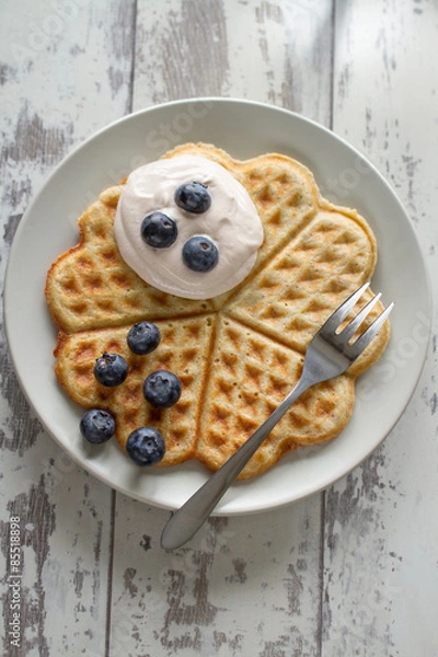 Obraz Waffel mit Quark und Blaubeeren
