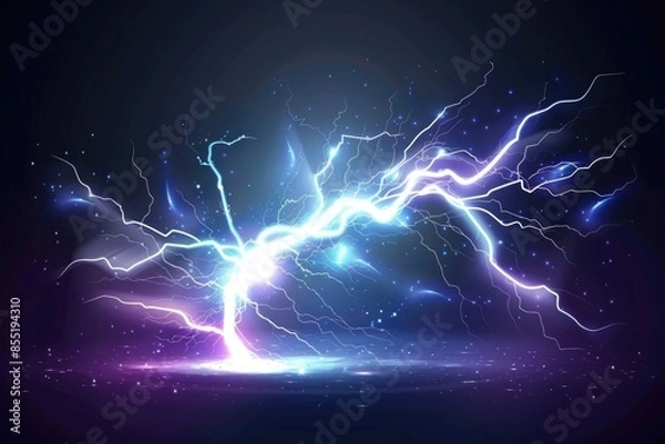 Obraz A single lightning bolt strikes through a dark and ominous sky, with no additional context