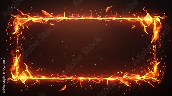 Fototapeta A Rectangular Fire Frame on Black Background with Flaming Edges
