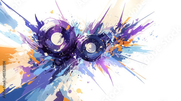 Fototapeta Abstract Background with Speakers and Colorful Splashes of Paint