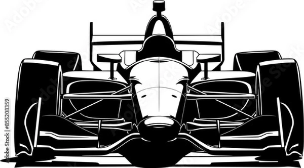 Obraz IndyCar car black vector icon, front view isolated on a transparent background.