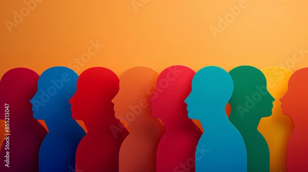 Fototapeta a group of people standing in a line,  silhouette of man, solid coloured shapes