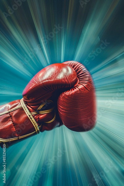 Fototapeta A red boxing glove in motion with a dynamic blur effect, representing strength and power
