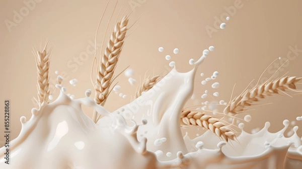 Obraz Harvest Freshness Milk Splash with Golden Wheat Ears