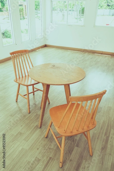 Fototapeta wooden chair, table in a room with filter effect retro vintage style