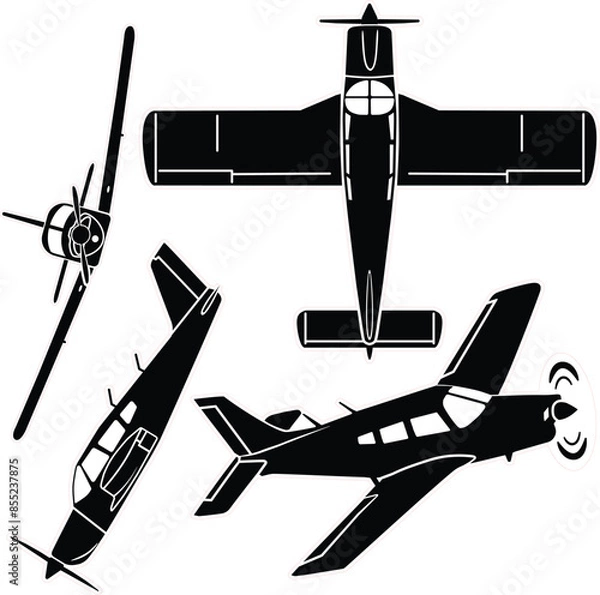 Fototapeta Small airplane vector set outline