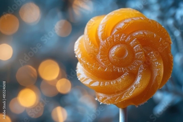 Fototapeta A close-up of a caramel swirl lollipop, showing the intricate patterns. 