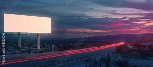 Obraz Empty white billboard mockup on desert highway at night for advertising purposes