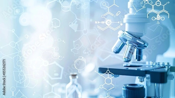 Obraz Detailed clinical research symbols on a clean background, with space for text, great for medical studies and research institutions