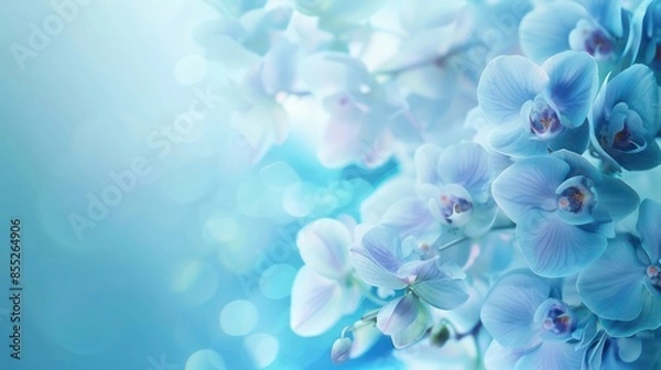 Fototapeta A serene image of blue orchid flowers with a soft-focus blue background, capturing the essence of tranquility and beauty