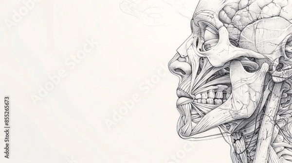 Fototapeta Intricate anatomy sketches on a clean white background, with blank space for text, perfect for educational content and medical studies