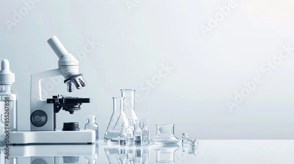 Fototapeta Sleek medical research lab background with modern equipment and clear space for text, perfect for scientific studies and laboratory work