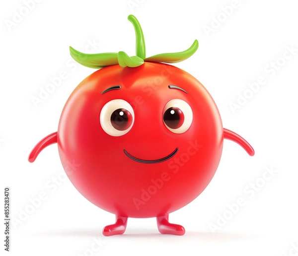 Fototapeta Smiling tomato character with small arms and legs isolated on white background