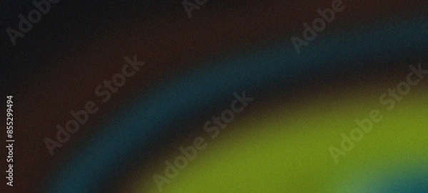 Obraz Immerse yourself in the dynamic blend of black, lime green, chocolate, and ice blue, set against a grainy texture gradient background, forming an abstract wave that captures depth and contrast.