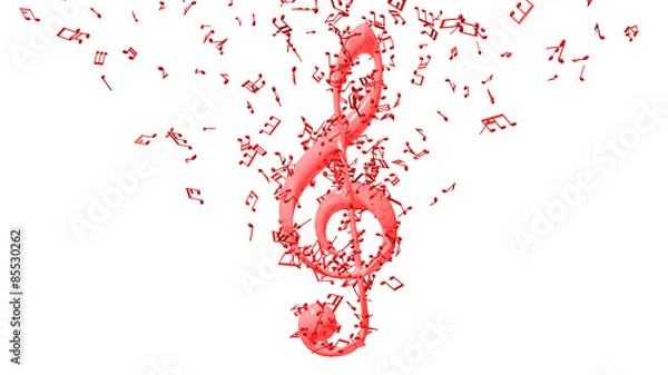 Obraz Treble clef with flying notes isolated on white background