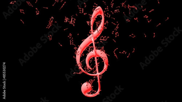 Obraz Treble clef with flying notes isolated on black background