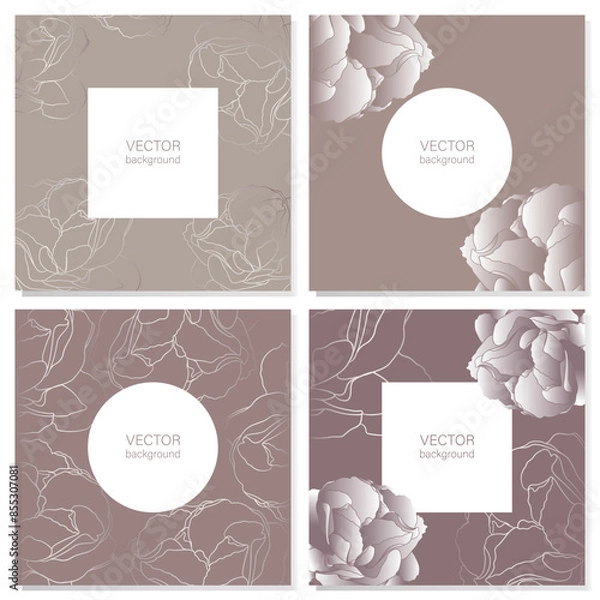 Obraz Four delicate square backgrounds in pastel colours with floral pattern. Botany in the design of cards, invitations, covers, packages.