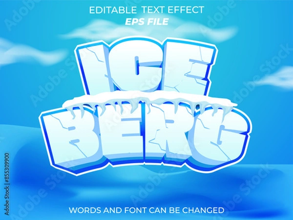 Fototapeta ice berg text effect, font editable, typography, 3d text. vector template
