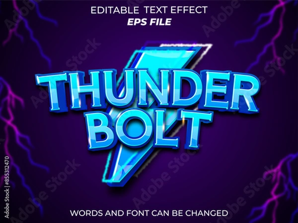 Fototapeta thunder bolt  text effect, font editable, typography, 3d text. vector template