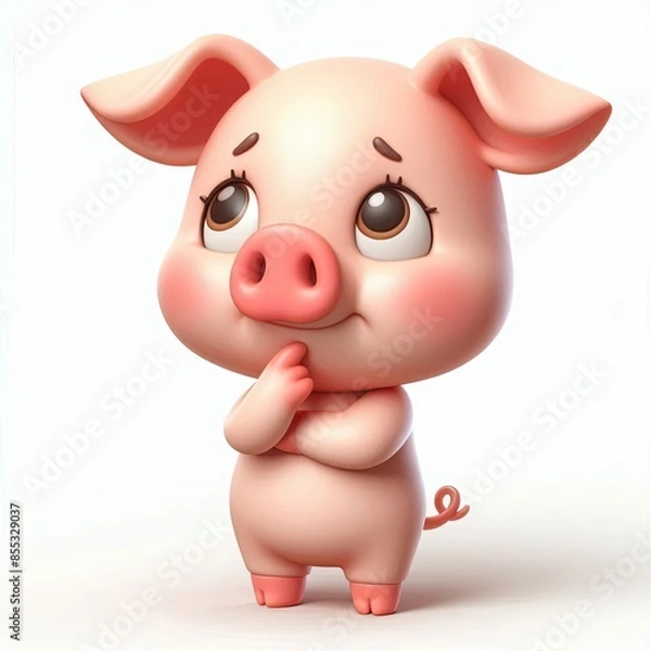 Obraz cute pig thinking cartoon 3d Generative AI