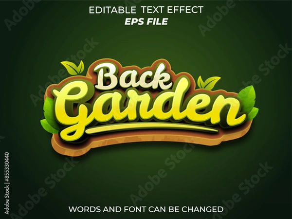 Fototapeta back garden text effect, font editable, typography, 3d text for games. vector template