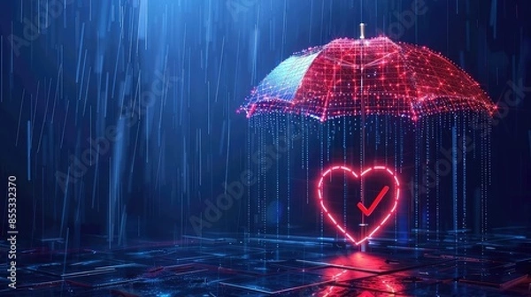 Fototapeta Digital Insurance Security: Shield and Checklist Under Protective Umbrella