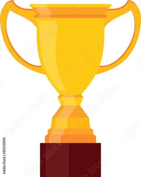 Obraz A golden trophy with a wooden base on a plain white background.