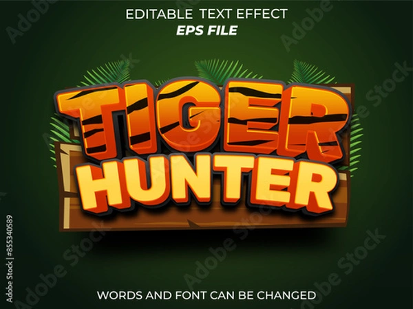 Fototapeta tiger hunter text effect, font editable, typography, 3d text for games. vector template