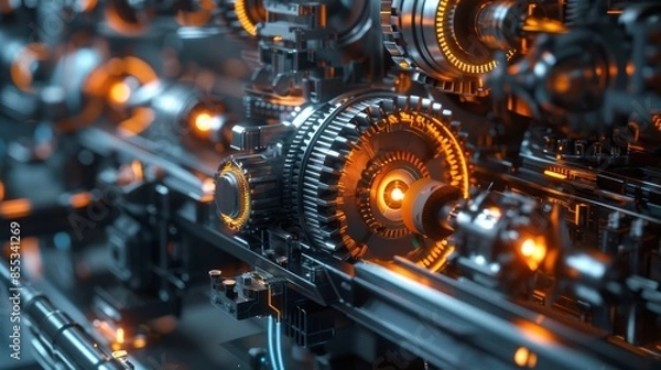 Fototapeta A machine with many gears and a light on it