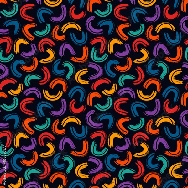 Obraz Brushstrokes motif geometric print. Paint brush curve smears seamless pattern. Freehand grunge design background. Trendy handdrawn modern simple geo ornament. Artistic hand drawn abstract wallpaper