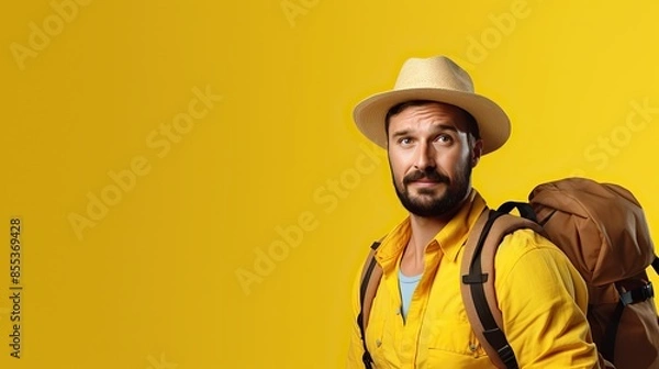 Obraz Man with Backpack, Ready for Adventure