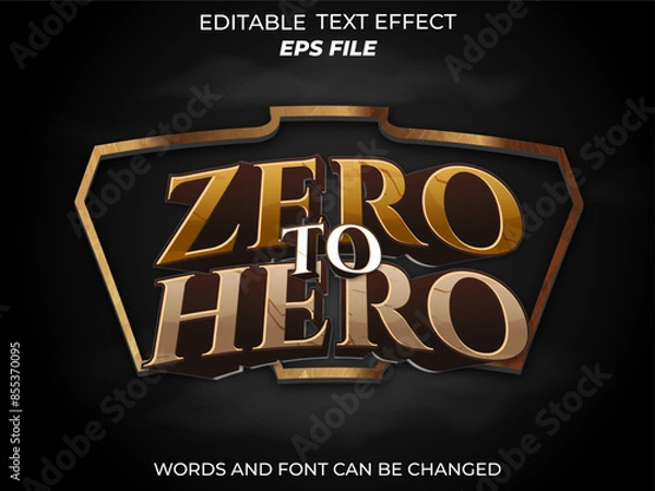 Fototapeta zero to hero text effect, font editable, typography, 3d text for games. vector template
