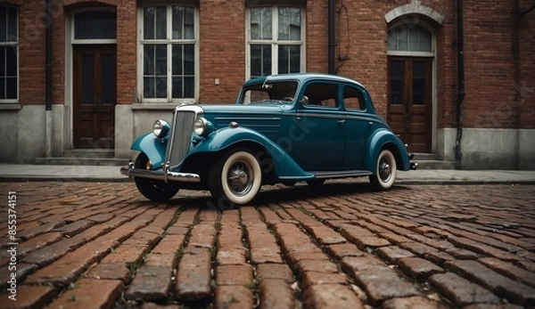 Obraz Elegant vintage car on brick street
