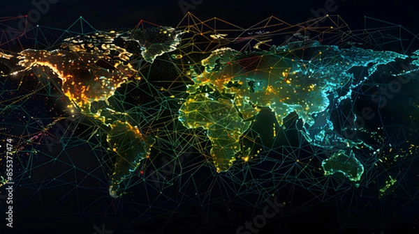 Fototapeta world map with technology effect