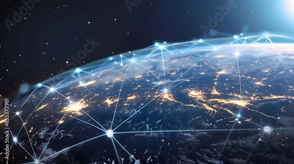 Fototapeta world map with technology effect